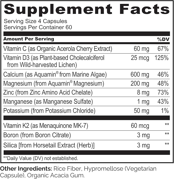 NATURELO Calcium Supplement - with Vitamin C, Vitamin D3, K2, and Calcium Magnesium Zinc for Bone Strength with Calcium 600mg - Plant-Based, 240 Vegetarian Capsules, Non-GMO, Soy & Gluten-Free
