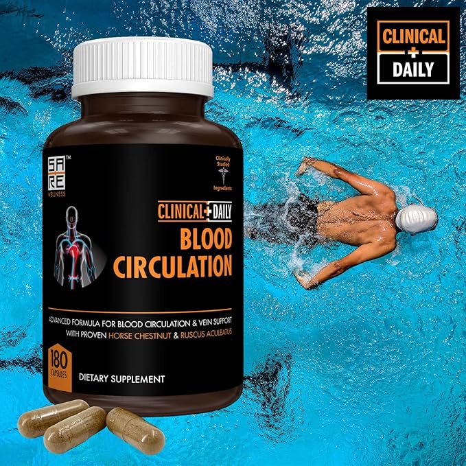 Clinical Daily Blood Circulation Supplements. Butchers Broom, Horse Chestnut, Hawthorn, Cayenne, Arginine, Diosmin Varicose Veins Treatment for Legs. Poor Circulation and Vein Support. 180 Capsules.