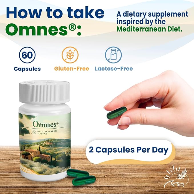 Omnes | Complete Multivitamin | Natural Extracts from Premium Mediterranean Diet Ingredients | +12 Vitamins and Minerals | Nutrition, Antioxidants, Energy | 60 Capsules