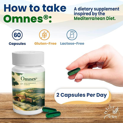 Omnes | Complete Multivitamin | Natural Extracts from Premium Mediterranean Diet Ingredients | +12 Vitamins and Minerals | Nutrition, Antioxidants, Energy | 60 Capsules