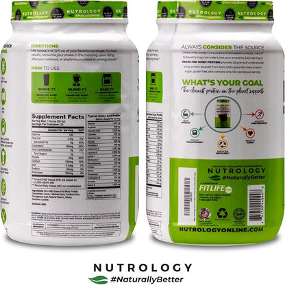 Nutrology Grass Fed Whey Protein Powder, Creamy Chocolate Flavor, Supports Lean Muscle Recovery & Performance, Cold Processed Grass Fed Whey and Amino Acid Powder, Shake, Blend or Bake, 28 Servings