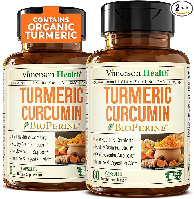 Turmeric Supplement - Turmeric Curcumin Supplement. 1200mg Turmeric Powder Organic & Bioperine Joint Support Supplement. 95% Curcuminoids. Organic Turmeric Curcumin with Black Pepper - 120 Caps 2 Pack