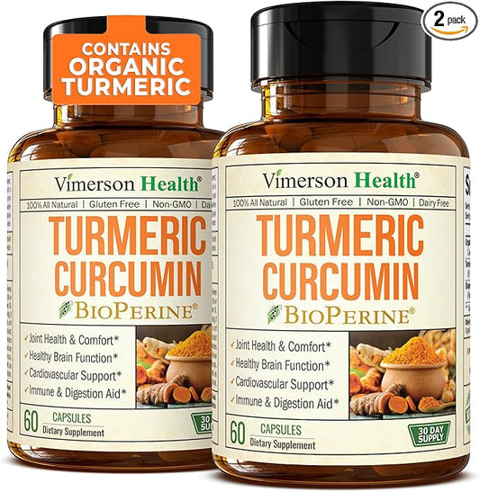 Turmeric Supplement - Turmeric Curcumin Supplement. 1200mg Turmeric Powder Organic & Bioperine Joint Support Supplement. 95% Curcuminoids. Organic Turmeric Curcumin with Black Pepper - 120 Caps 2 Pack