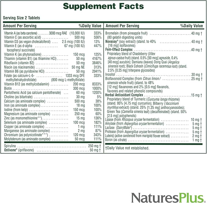 Natures Plus Source of Life Women - 120 Tablets, Pack of 2 - Multi-Vitamin & Mineral Supplement - with Iron, Calcium, Folate & Lutein - Gluten Free, Vegetarian - 120 Total Servings