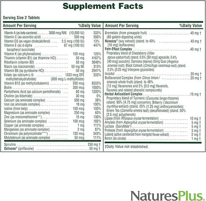Natures Plus Source of Life Women - 120 Tablets, Pack of 2 - Multi-Vitamin & Mineral Supplement - with Iron, Calcium, Folate & Lutein - Gluten Free, Vegetarian - 120 Total Servings
