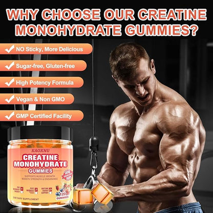 Creatine Monohydrate Gummies 5600mg for Men & Women, 120CT Chewable Creatine Gummies for Muscle Support, Energy Boost, 5.6g of Creatine Monohydrate per Serving - Sugar Free (Blueberry strawberry)
