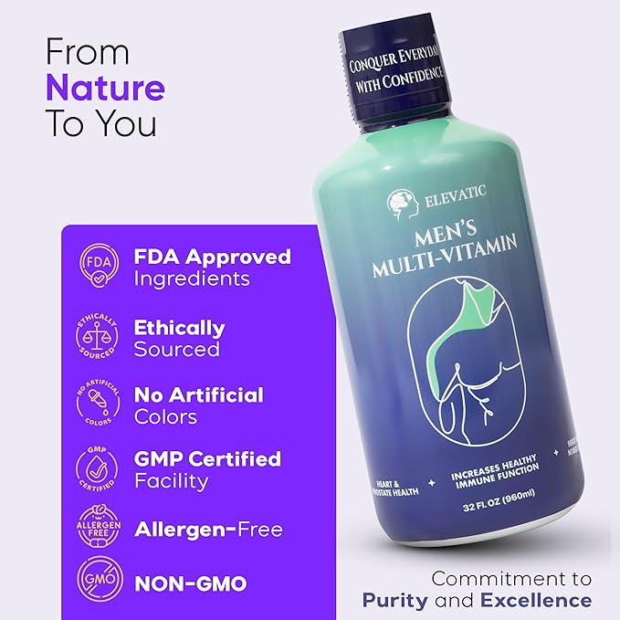 Multivitamin for Men | 32 Fl.oz (960ml) | Superior Tasting | All Natural | Energy Booster Liquid Multivitamin | Advanced Nutritional Support for A Healthy Lifestyle