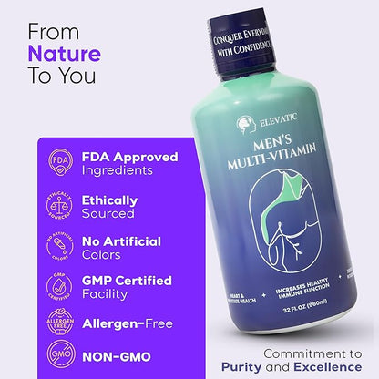 Multivitamin for Men | 32 Fl.oz (960ml) | Superior Tasting | All Natural | Energy Booster Liquid Multivitamin | Advanced Nutritional Support for A Healthy Lifestyle