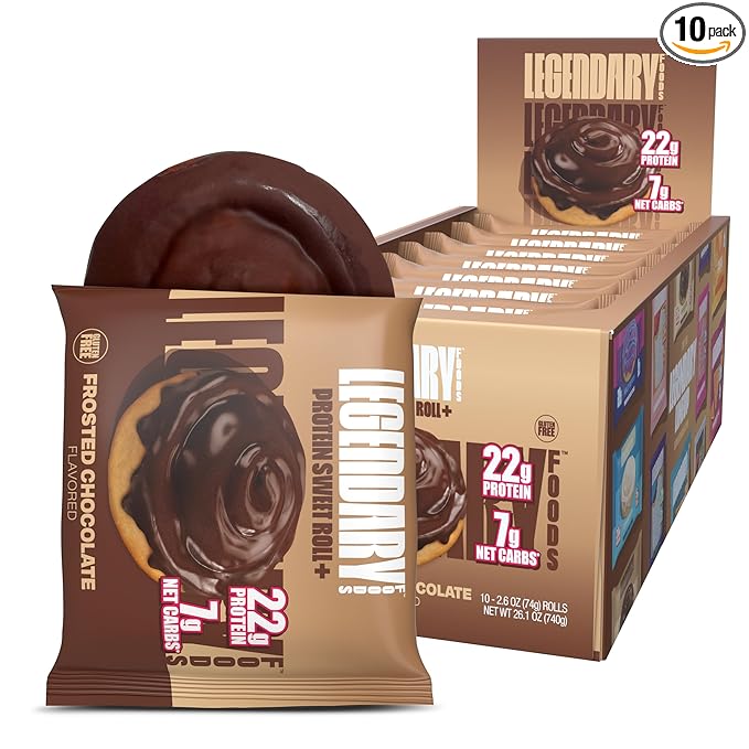 Legendary Foods 22 gram High Protein Sweet Roll+ Bars Premium Boosted - Low Carb Meal Replacement Snack Bar - 10 Gluten Free Protein Snacks - Healthy Keto Snack Box - Low Sugar Diabetic Friendly