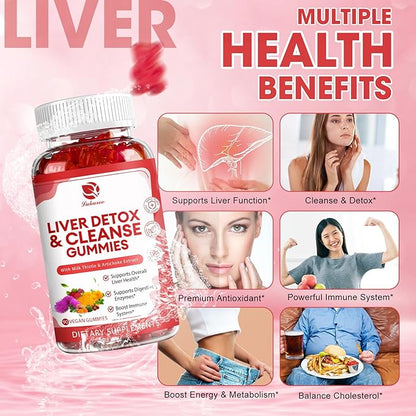 Liver Cleanse Detox & Repair Gummies - 24 Potent Herb w/3000MG Milk Thistle Silymarin, Dandelion, Artichoke Extract & Elderberry - No Sugar, Raspberry Flavor - 90 Count