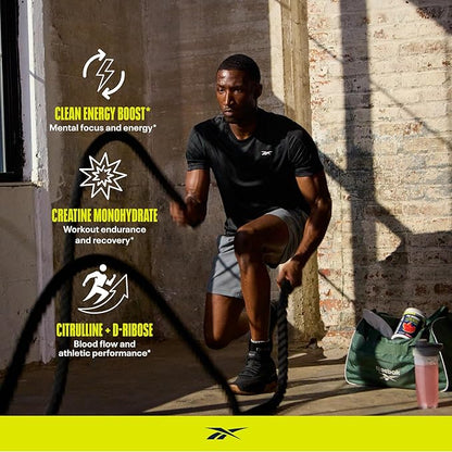 Reebok ReeEnergize Pre-Workout + Creatine | 200MG Caffeine, 3G Creatine, 4G Citrulline | Energy, Focus, Strength | Nitric Oxide Booster | 25 Servings | Watermelon Crush