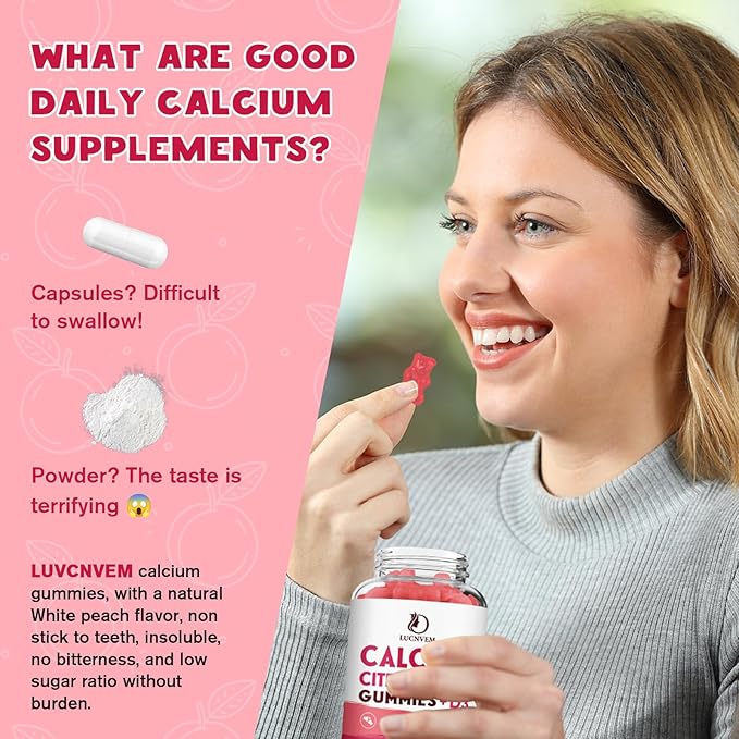 Calcium Citrate 1200mg with Vitamin D3 Gummies, Calcium Gummies with Vitamin D3 for Women & Men, Calcium Magnesium Zinc for Bone Muscle Healthy- Natural White Peach Flavor- 30 Day Supply