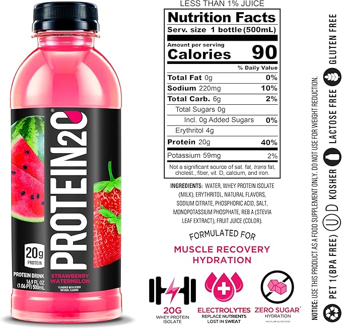 Protein2o 20g Whey Protein Isolate Infused Water Plus Electrolytes, Sugar Free Sports Drink, Ready To Drink, Gluten Free, Lactose Free, 20g Variety Pack, 16.9 Fl Oz (12 Count)
