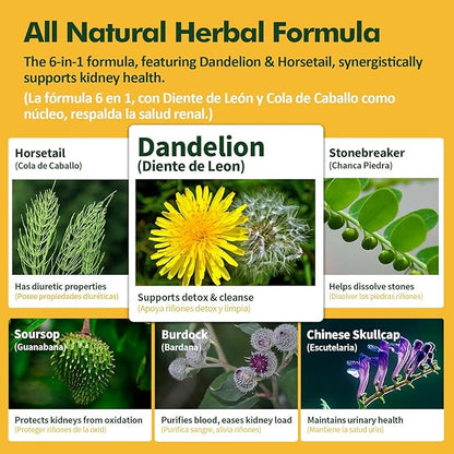 Kidney Cleanse Drops, Diente de Leon y Chanca Piedra for Kidney Stone, Cola de Caballo for Water Away & Edema Relief. Nature Herbal Extract Liquid for Kidney Cleanse Detox & Repair. 6oz