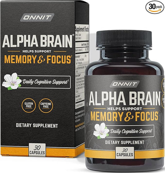 ONNIT Alpha Brain Nootropic Brain Supplement for Men & Women | Memory, Mental Clarity & Cognitive Improvement | Focus Capsules with L-Theanine, Vitamin B6 & Phosphatidylserine (30 Count)