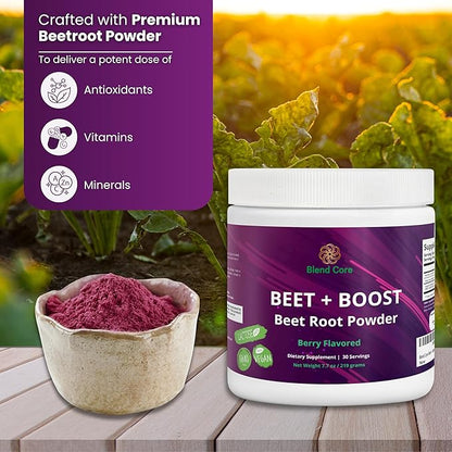 Beet + Boost Organic Beet Root Powder - Berry Flavored SuperBeet - Boost Daily Nutrition, Athletic Performance, Vegan, Lactose-Free, and Non-GMO Beets Root Powder Supplement