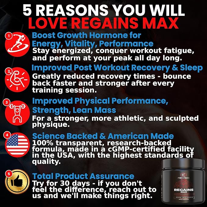 HGH Supplements for Men & Women, REVSCI Regains Max Amino Acids Supplement, Post Workout Recovery Powder, Anabolic Muscle Recovery & Muscle Builder for Men, HGH Human Growth Hormone Booster Supplement