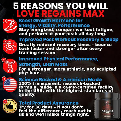 HGH Supplements for Men & Women, REVSCI Regains Max Amino Acids Supplement, Post Workout Recovery Powder, Anabolic Muscle Recovery & Muscle Builder for Men, HGH Human Growth Hormone Booster Supplement