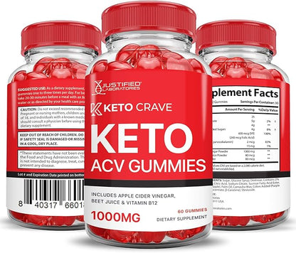 (5 Pack) Keto Crave Keto ACV Gummies Advanced Formula 1000MG Keto Crave Keto Gummies Apple Cider Vinegar Formulated with Pomegranate Beet Juice Powder B12 Vegan Non GMO 600 Gummys
