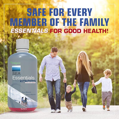 Wellgenix Sea Essentials Coral Calcium Liquid Vitamin for High Absorption - Nutritional Multivitamin Supplement - Sea Berry Flavor (32 oz) (1 Pack)