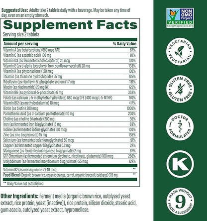 MegaFood Women's Advanced Multivitamin for Women - Doctor-Formulated With Iron, Choline, Vitamin D, Vitamin C & Zinc - Brain Health - Immune Support - Non-GMO - Vegetarian - 60 Tabs (30 Servings)