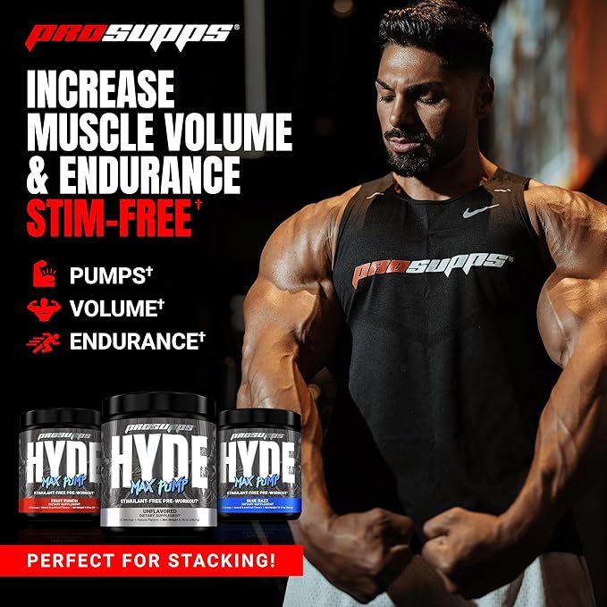 PROSUPPS Hyde Max Pump Pre Workout for Men and Women - Nitric Oxide Supplement for Pump and Endurance - Stimulant Free Pre Workout to Promote Blood Flow and Muscle Strength (Unflavored, 20 Servings)