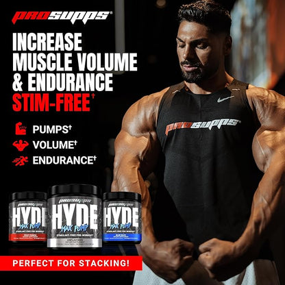 PROSUPPS Hyde Max Pump Pre Workout for Men and Women - Nitric Oxide Supplement for Pump and Endurance - Stimulant Free Pre Workout to Promote Blood Flow and Muscle Strength (Unflavored, 20 Servings)