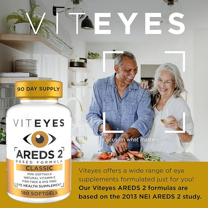 Viteyes AREDS 2 Classic Macular Health Formula Softgels, Eye Health Vitamin to Support Macular Health, Lower Zinc, Eye Vitamins, Macular Vitamins, Beta-Carotene Free, 180 Softgels
