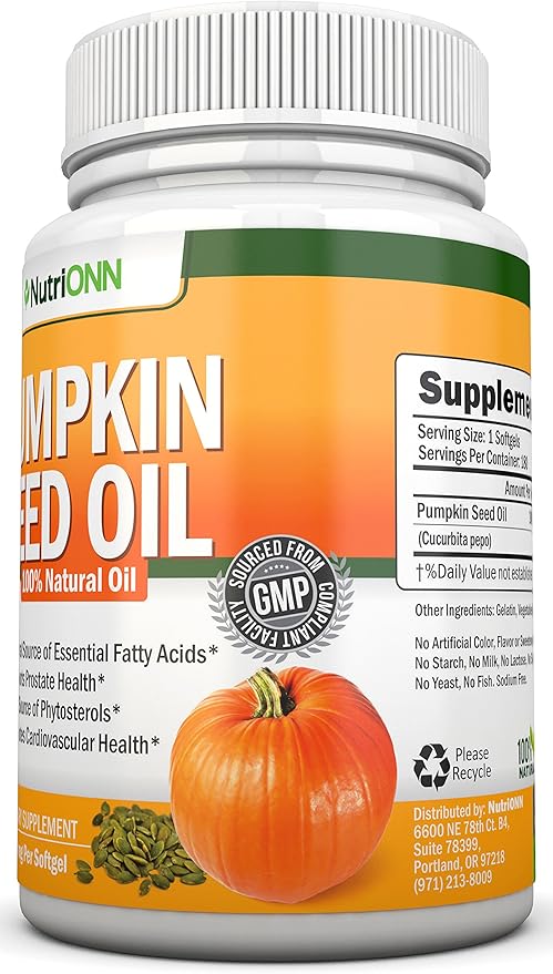 Pumpkin Seed Oil - 1000MG - 180 Softgels - Cold-Pressed Natural Pumpkin Seed Oil - Natural Source of Essential Fatty Acids - Great for Hair Growth, Prostate Health, Joint Health and GI Tract