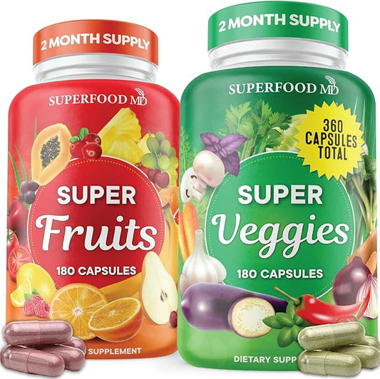 Superfood Fruit and Veggie Supplement - 360 Whole Super Fruit and Vegetable Supplements & Vitamin, Natural Energy Levels, with Olive Leaf Soy Free- 180 Count (Pack of 2)