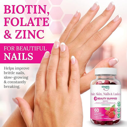 Steph's Pantry Biotin Gummies for Hair, Skin, Nails, & Lashes High Strength Gummies | Daily Multivitamins | Gluten-Free, Nut-Free, Non-GMO, Plant-Based, Vegan, Kosher | (60 Gummies)