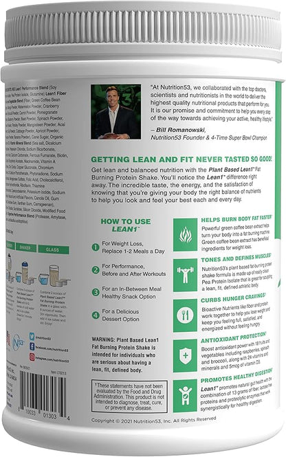 Lean1 Plant-Based Meal Replacement Protein Powder, Chocolate Flavor, 15-Serving Tub