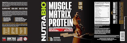 NutraBio Muscle Matrix Protein Powder - 25g of Protein Per Scoop - Whey Isolate and Micellar Casein Combo for Fast and Slow Release - Dutch Chocolate- 2 Pounds, 28 Servings