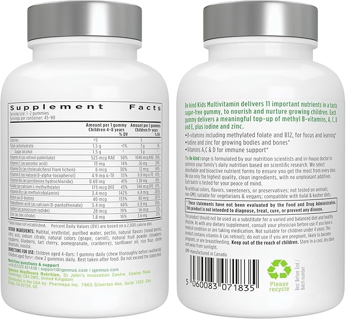 Methylated Kids Multivitamin Gummy, MTHFR Supplement with B-Vitamins & Vitamin D, No Artificial Sweeteners or Flavors, Sugar Free, Age 4+, 90 Berry Gummies, Non-GMO, Halal, Clean Label, by Igennus