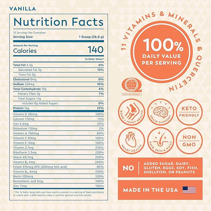 Veeg Meal Replacement Powder, All-in-One Plant-Based Protein Superfood with 50+ Superfoods & Vitamins, Organic Greens & Reds, MCT, Probiotics | Non GMO Vegan Protein Powder Vanilla, 15 Servings