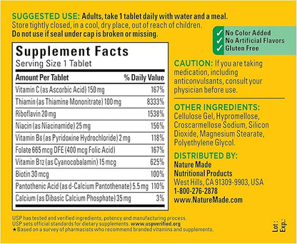 Nature Made Super B Complex with Vitamin C and Folic Acid, Dietary Supplement for Immune Support, 140 Tablets, 140 Day Supply