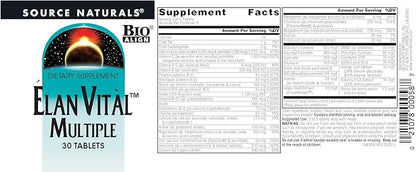 Source Naturals Elan Vital Multiple, Supports Brain, Heart, Liver, Immune, Energy Boost* - 30 Tablets