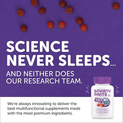 SmartyPants Toddler Multivitamin Gummies: Omega 3 Fish Oil (EPA/DHA), Vitamin D3, C, Vitamin B12, B6, Vitamin A, K & Zinc, Beta Carotene, Gluten Free, Three Fruit Flavors, 180 Count (60 Day Supply)