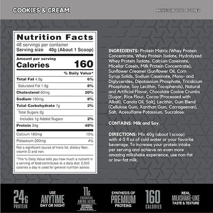 BSN SYNTHA-6 EDGE Protein Powder, with Hydrolyzed Whey, Micellar Casein, Milk Protein Isolate, Low Sugar, 24g Protein, Cookies N Cream, 48 Servings