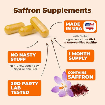 Turmeric Saffron Supplements with Cinnamon & Cardamom - Antioxidant Joint Support Supplement Contains Turmeric Curcumin with Black Pepper for Mood, Memory, Eye Health & Well-Being (Pack of 2)