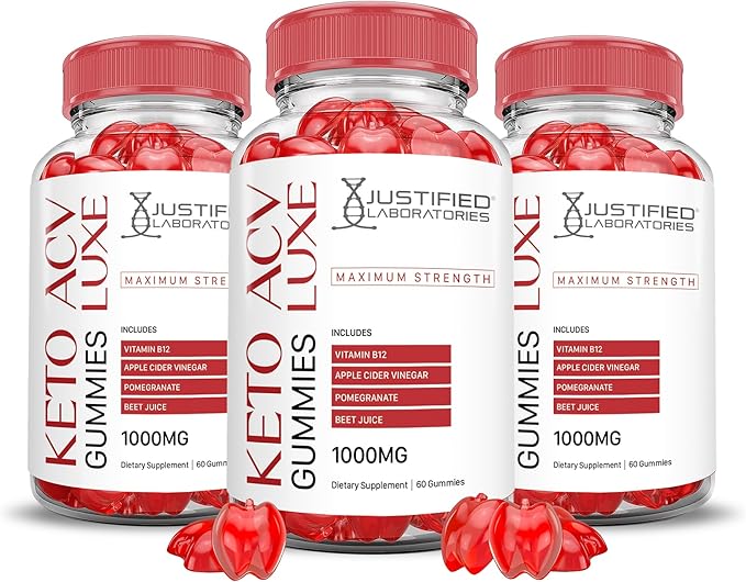 (3 Pack) Luxe Keto ACV Gummies Advanced Formula 1000MG Luxe Keto Gummies Apple Cider Vinegar Formulated with Pomegranate Beet Juice Powder B12 Vegan Non GMO 180 Gummys