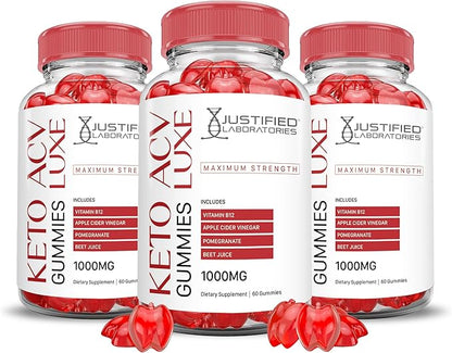 (3 Pack) Luxe Keto ACV Gummies Advanced Formula 1000MG Luxe Keto Gummies Apple Cider Vinegar Formulated with Pomegranate Beet Juice Powder B12 Vegan Non GMO 180 Gummys