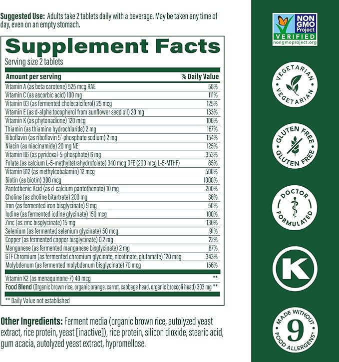 MegaFood Women's 40+ Advanced Multivitamin for Women - Dr Formulated - Vitamin B, Vitamin D3, Vitamin K2 & Choline - Energy Metabolism; Brain Health & Bone Health - Vegetarian - 60 Tabs (30 servings)
