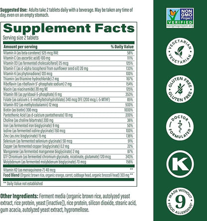 MegaFood Women's 40+ Advanced Multivitamin for Women - Dr Formulated - Vitamin B, Vitamin D3, Vitamin K2 & Choline - Energy Metabolism, Brain Health & Bone Health - Vegetarian - 120 Tabs (60 servings)