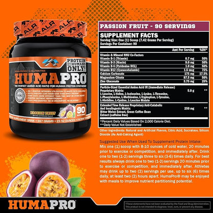 Humapro | Amino Acids Protein Matrix for Humans | 99% Utilization for Lean Muscle | Vegan, Gluten Free | 667g / 90 Servings (Passion Fruit)