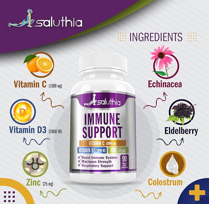 Immune Support Vitamins - Powerful Blend of Vitamin C (1.000 mg), Vitamin D3, Zinc, Elderberries, Colostrum, Echinacea -Immunity Booster and Respiratory Support
