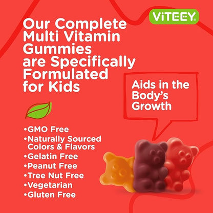 Kids Multivitamin Gummies, Complete Daily Essential Kids Vitamins - Great for Immune Support & Overall Health - 12 Essential Minerals & Vitamins - Vegetarian, Gelatin Free- Chewable Fruit Flavor Gummy