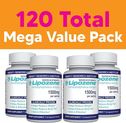 Lipozene Diet Pills - Weight Loss Supplement - 4 Bottles of 30 Capsules Each, a Total of 120 Capsules!
