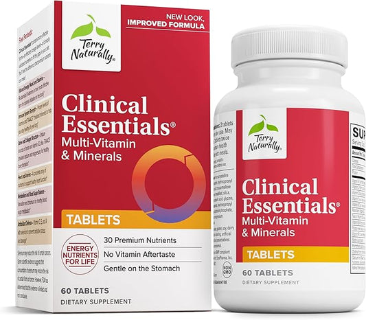 Terry Naturally Clinical Essentials - 60 Tablets - Multivitamin & Mineral Supplement with 30 Premium Nutrients, Gentle On The Stomach, No Vitamin Aftertaste - Non-GMO, Gluten-Free - 30 Servings