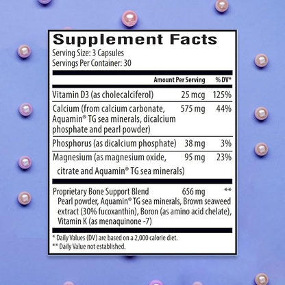 Marine Calcium Bone Density Supplement, 3.5X Absorbable Pearl Calcium & Icelandic Marine Algae, with Magnesium, Vitamin D3 K2 & More, Organic, Holistic Alternative, Astronaut Endorsed - 30 Days Supply